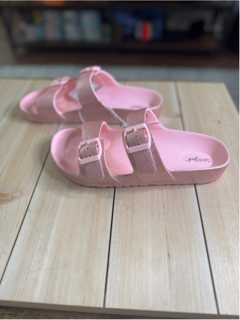 Kids Cat & Jack™ Noa EVA Footbed Sandals Pink Glitter Size 3 NWT Adjustable